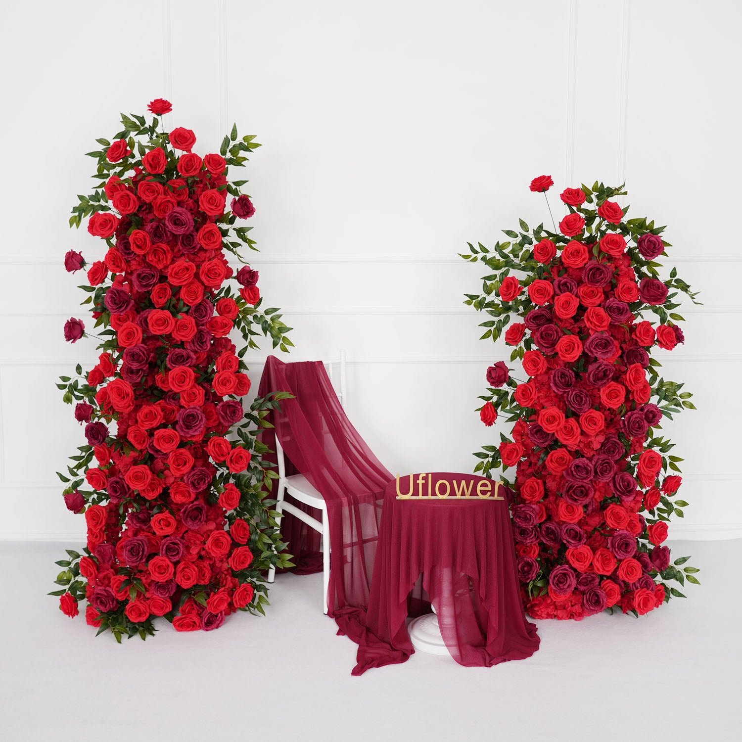 Artificial Red Rose Wedding KT Background Board Decor Flower Row Picture 1